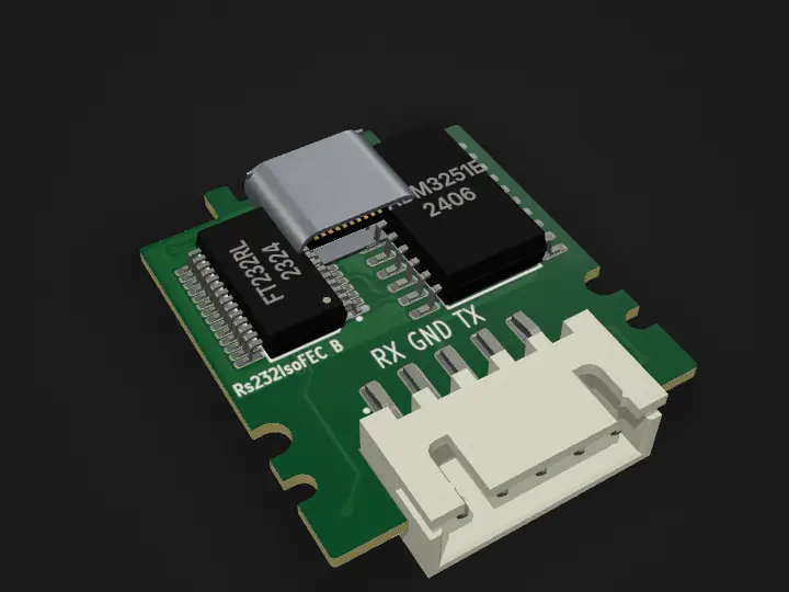 Rs232IsoFEC, drawn in 3D by PCBKit